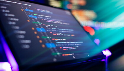 Digital technology industry concept development of programming and coding technologies.