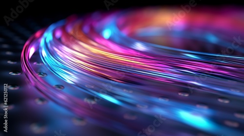 Optical fiber speed concept illustration, Colorful lines, Cable close up, High speed network, Data transfer, Generative AI