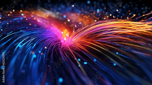 Optical fiber speed concept illustration, Colorful lines, Cable close up, High speed network, Data transfer, Generative AI