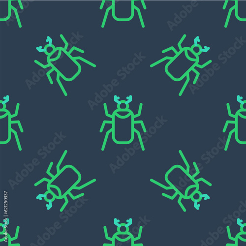 Line Beetle bug icon isolated seamless pattern on blue background. Vector © Kostiantyn
