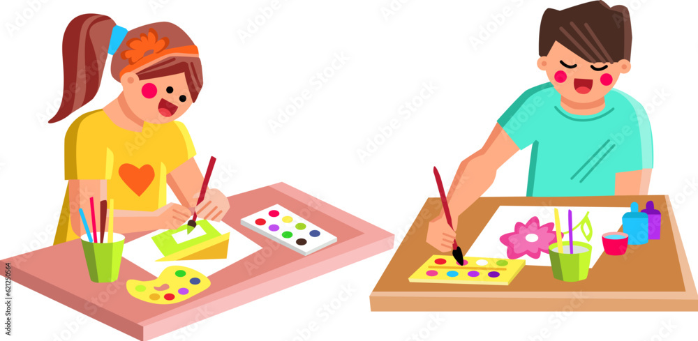 art painting boy girl vector. cute education, artist school, happy paint art painting boy girl character. people flat cartoon illustration art painting boy girl vector. cute education, artist school, happy paint art painting boy girl character. people flat cartoon illustration