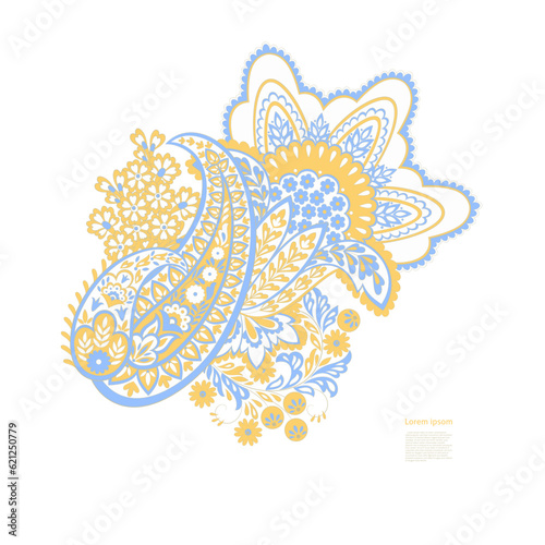 Paisley vector pattern. Isolated Fantastic flower, leaves 