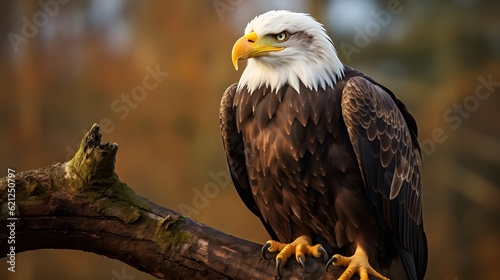 Majestic bald eagle perched on a tree branch Generative AI