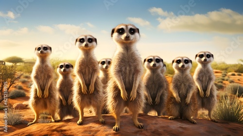 Group of meerkats standing tall Generative AI