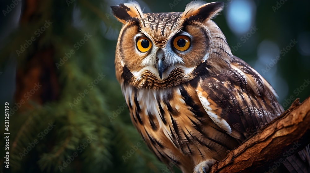 Wise owl perched on a tree branch Generative AI Wise owl perched on a tree branch Generative AI