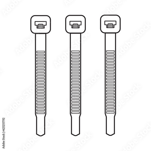 Cable ties. Vector illustration outline icon isolated on white background. Editable stroke.