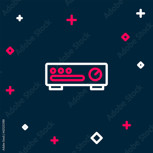 Line Sound mixer controller icon isolated on blue background. Dj equipment slider buttons. Mixing console. Colorful outline concept. Vector