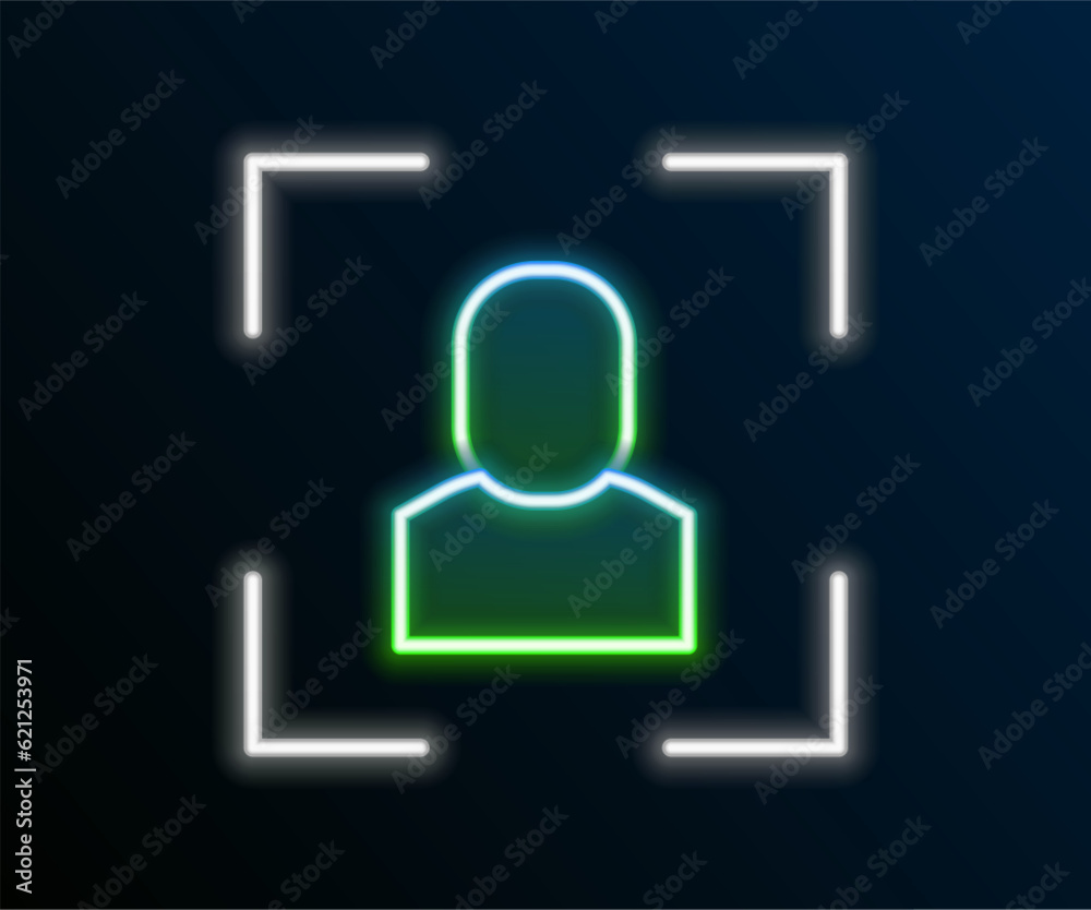 Glowing neon line Camera focus frame line icon isolated on black background. Colorful outline concept. Vector Glowing neon line Camera focus frame line icon isolated on black background. Colorful outline concept. Vector