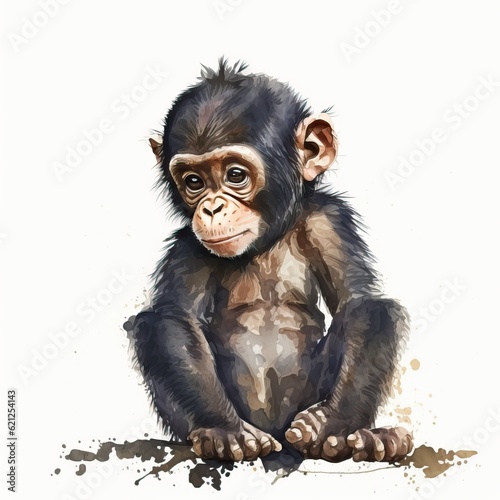 A painting of a monkey sitting on the ground created with Generative AI technology © Karlaage