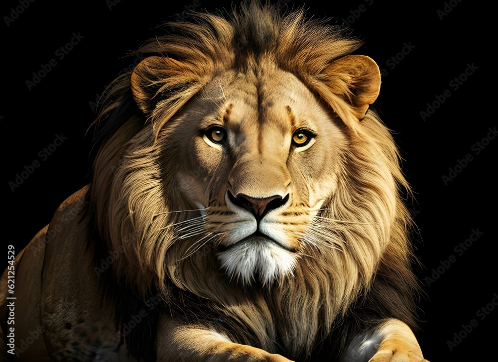 Fototapeta premium 凛々しいライオン、黒い背景