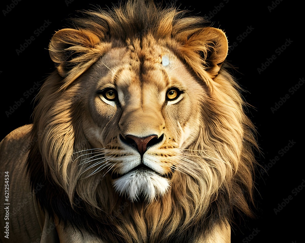 Fototapeta premium 凛々しいライオン、黒い背景