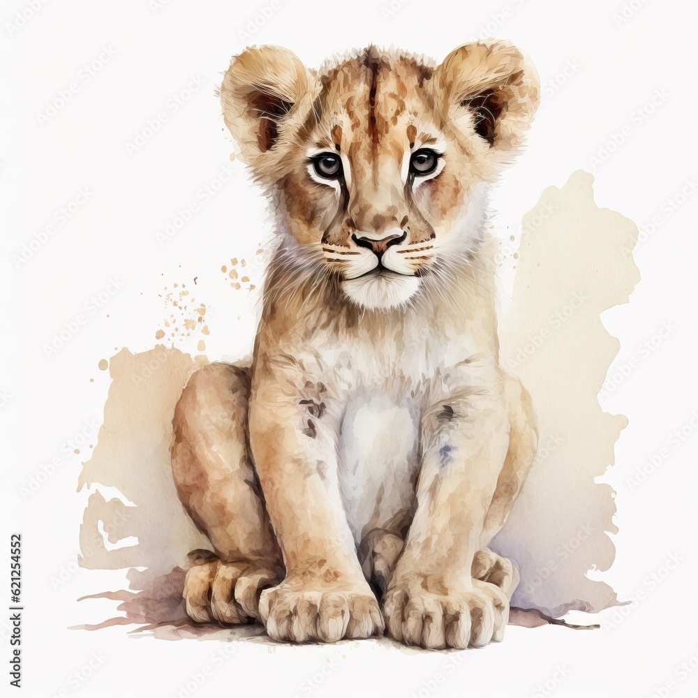 Obraz premium A painting of a lion cub sitting down created with Generative AI technology