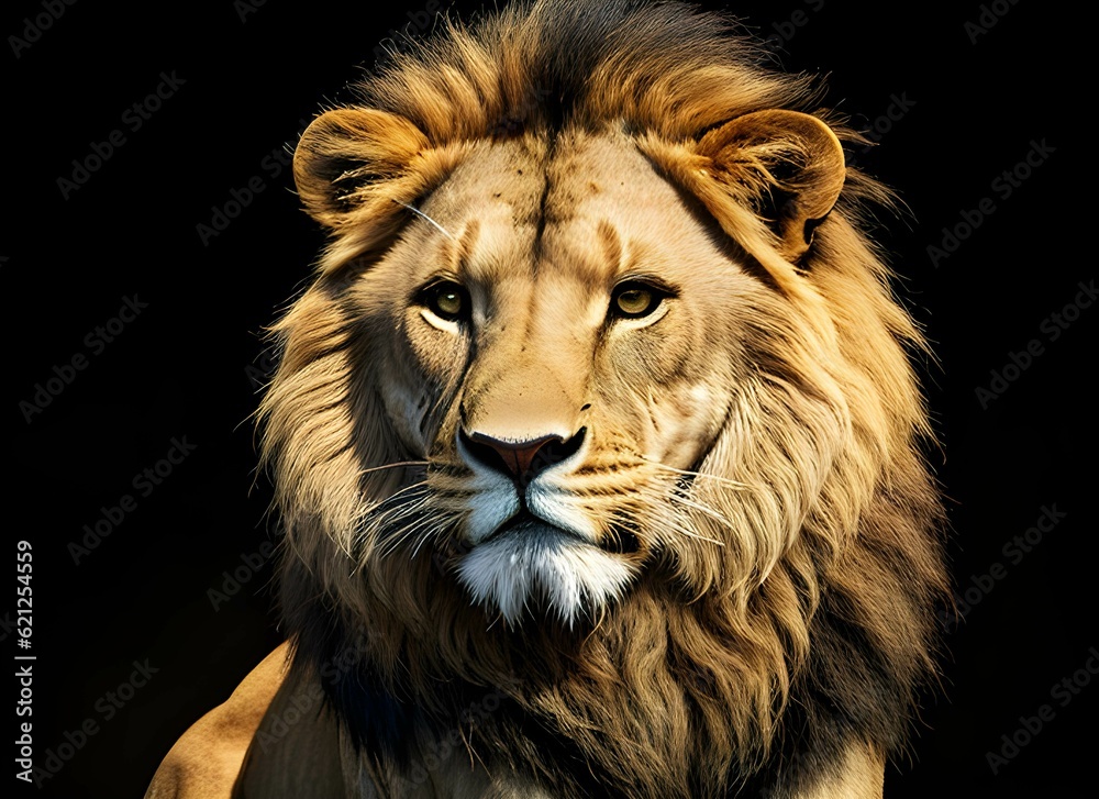 Fototapeta premium 凛々しいライオン、黒い背景