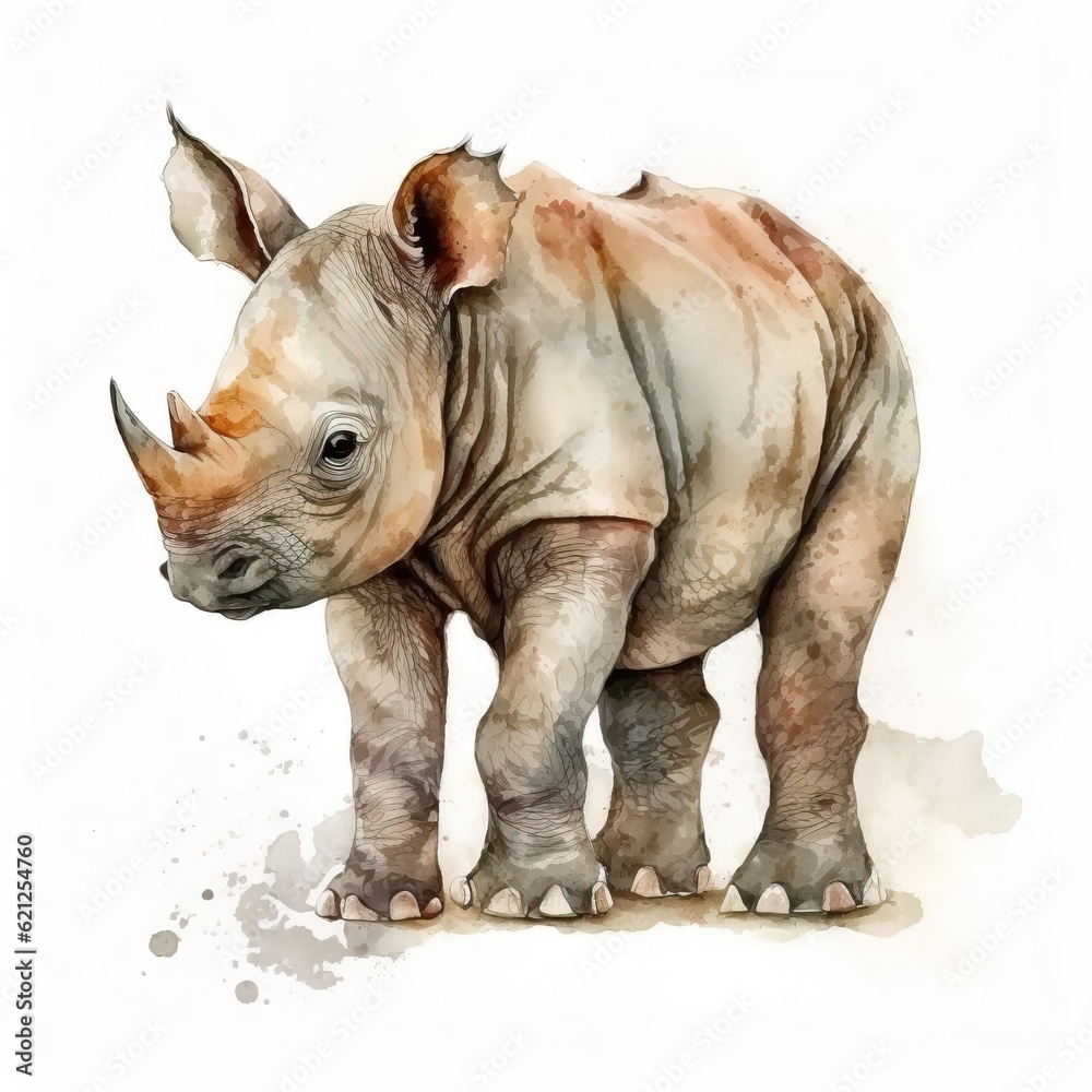 Fototapeta premium A watercolor painting of a rhinoceros created with Generative AI technology