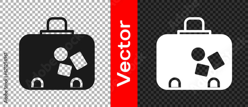 Black Suitcase for travel icon isolated on transparent background. Traveling baggage sign. Travel luggage icon. Vector