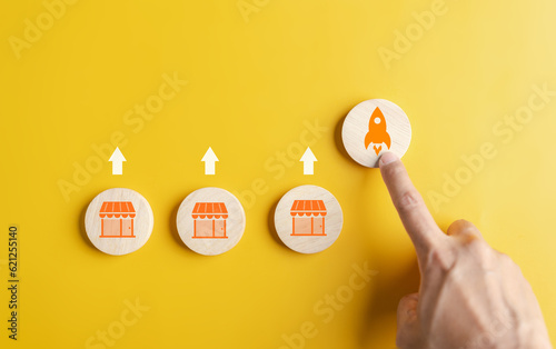 Owner business startup profit earning and goal successful franchise store. Future best product and store and competent system.