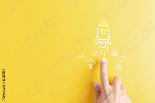 Fototapete Shortcut Exponential growth or compound interest with rocket launch icon, investment fast track wealth or earning rising up graph increasing profit financial concept