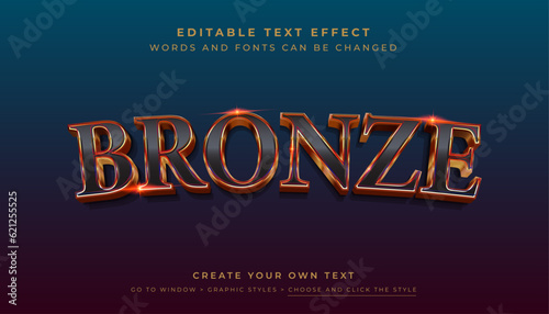 Premium Vector, Editable 3D gold bronze text effect. Shiny metallic bronze graphic style