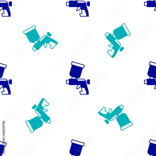 Blue Paint spray gun icon isolated seamless pattern on white background. Vector
