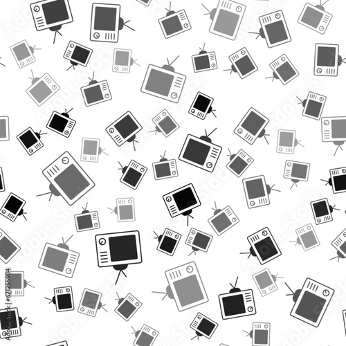 Black Retro tv icon isolated seamless pattern on white background. Television sign. Vector