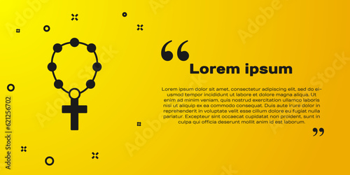Black Rosary beads religion icon isolated on yellow background. Vector