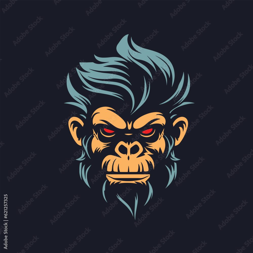 Chimp face silhouette logo, vector clipart of a monkey head. Unique illustration style for an iconic primate symbol.
