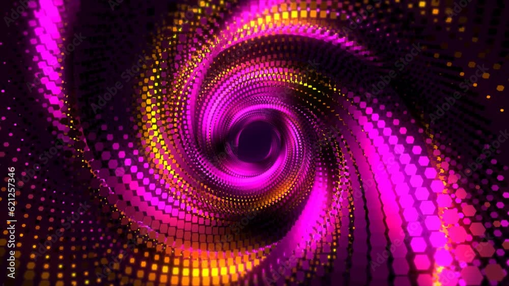 Magical futuristic spiral vortex with hexagons, creating an incredible magical interesting unusual pink and orange background.Abstract animated unusual sci-fi background Magical futuristic spiral vortex with hexagons, creating an incredible magical interesting unusual pink and orange background.Abstract animated unusual sci-fi background