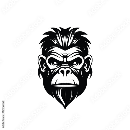 Chimp face silhouette logo, vector clipart of a monkey head. Unique illustration style for an iconic primate symbol.
