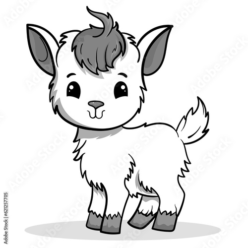 Cute Goat Cartoon Coloring Page Isolated for Kids