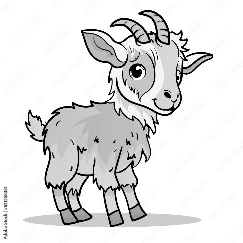 Cute Goat Cartoon Coloring Page Isolated for Kids