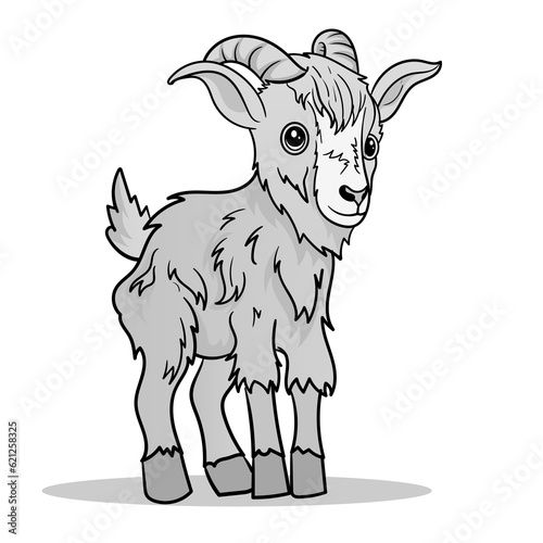 Cute Goat Cartoon Coloring Page Isolated for Kids
