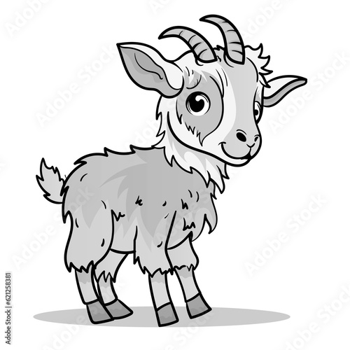 Cute Goat Cartoon Coloring Page Isolated for Kids