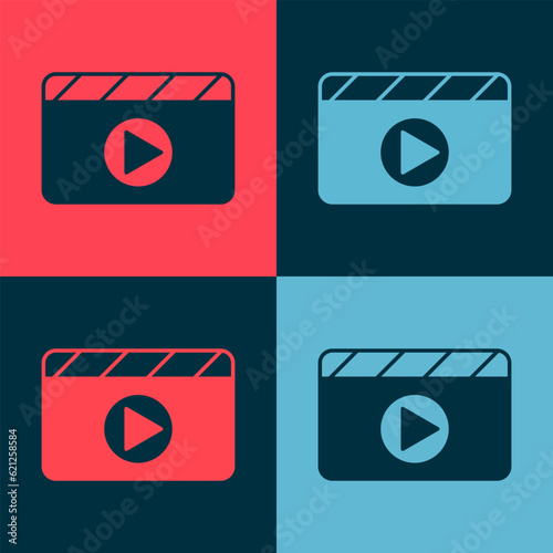Pop art Movie clapper icon isolated on color background. Film clapper board. Clapperboard sign. Cinema production or media industry. Vector