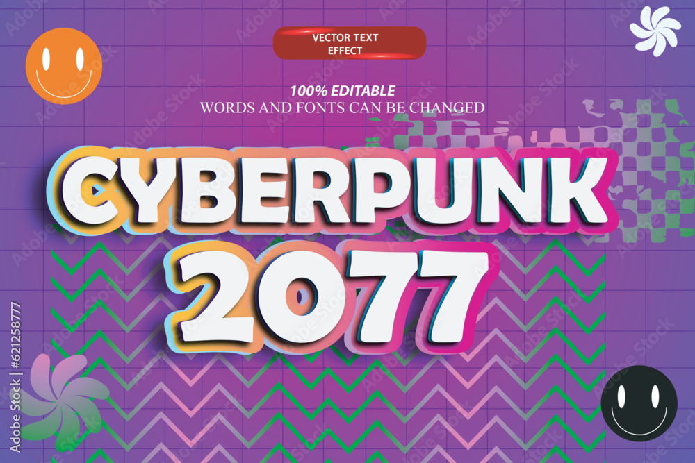 Cyberpunk vector text effect with trendy design gradient