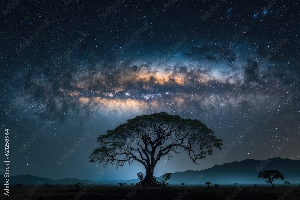 majestic tree standing against a milky sky. Generative AI majestic tree standing against a milky sky. Generative AI