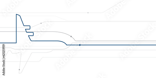 Avia transport. Airplane outline illustration for your project. Gray and blue lines image on white background. Vector design art