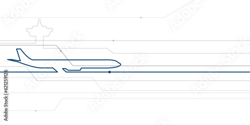 Avia transport. Airplane outline illustration for your project. Gray and blue lines image on white background. Vector design art