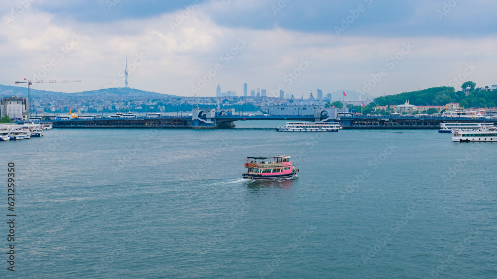 Istanbul golden horn, ships and Istanbul view Istanbul golden horn, ships and Istanbul view