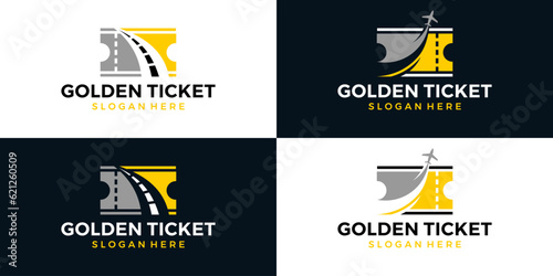 Collection of travel ticket logo design template. Street logo with golden ticket graphic design vector illustration. Symbol, icon, creative.