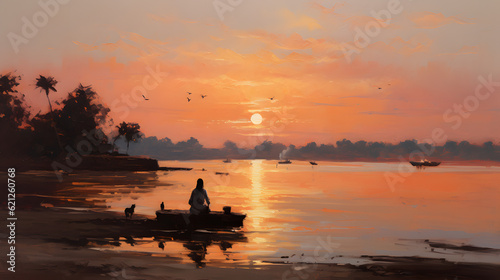 Dawn on the Ganges. Meditation