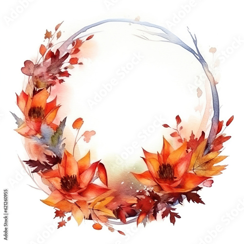 wreath of autumn leaves watercolor illustration on a white background