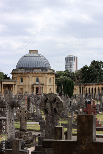 Brompton cemetery in London UK. Picturesque old cemetery in summer day.  
