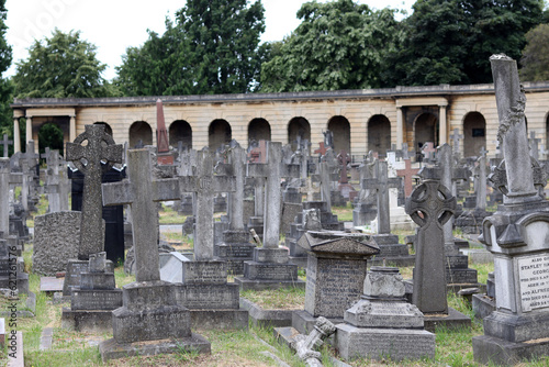 Brompton cemetery in London UK. Picturesque old cemetery in summer day.   © Maya