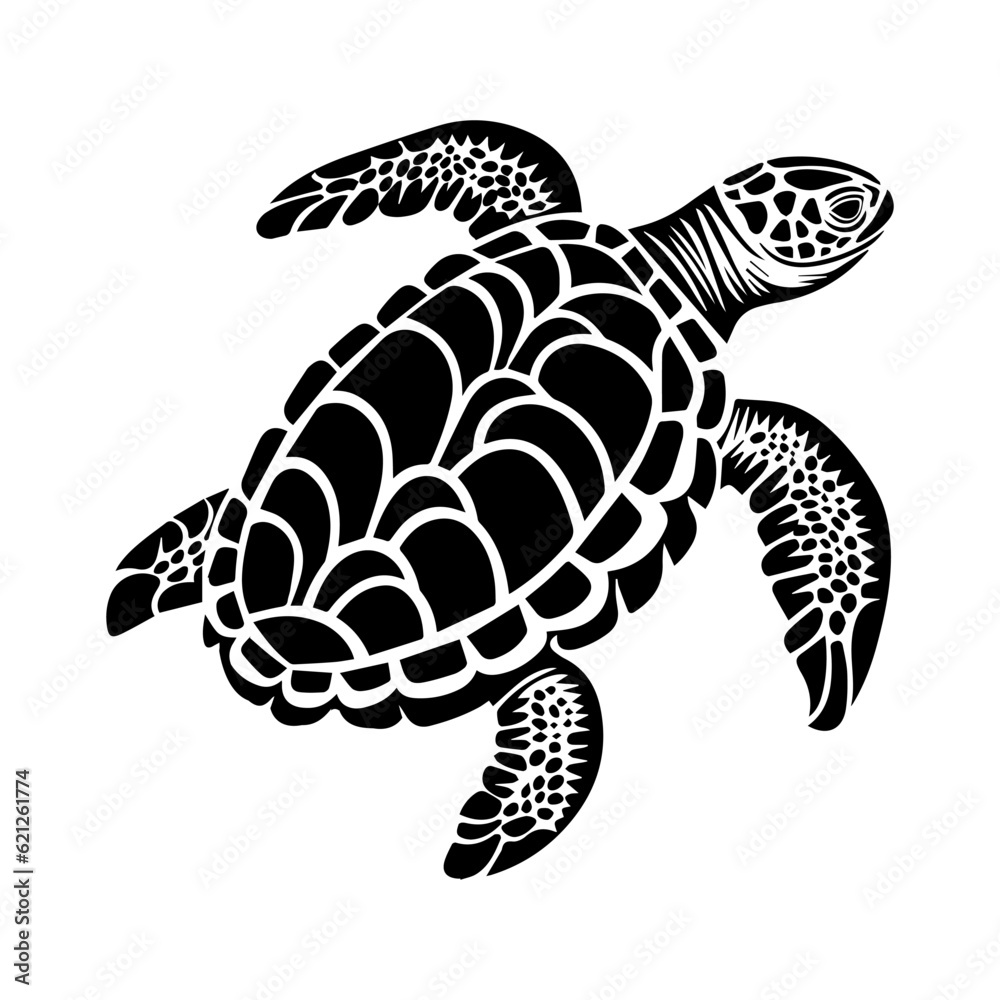 Turtle Vector, black silhouette, isolated on a white background, vector ...