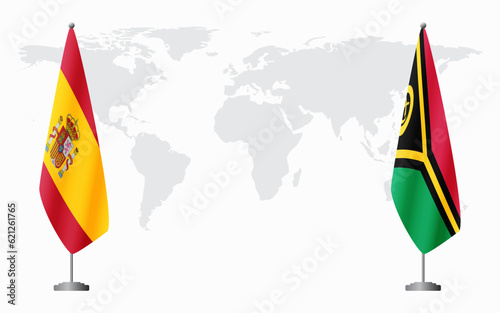 Spain and Vanuatu flags for official meeting