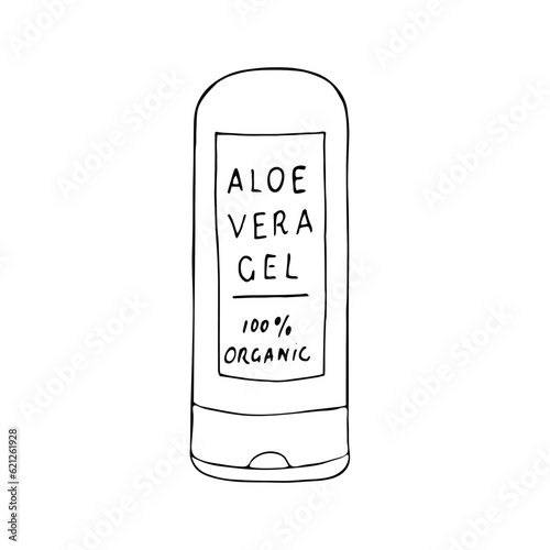 Aloe vera gel in bottle illustration. Hand-drawn isolated vector illustration on white background