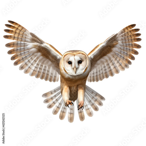 Big barn owl looking isolated on white
