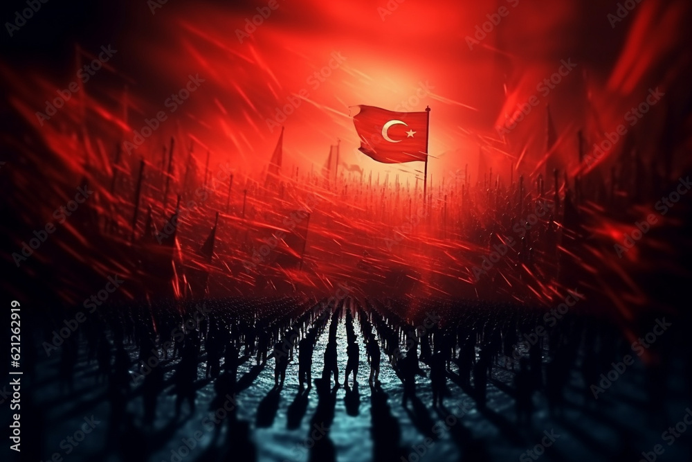 Fototapeta premium 30 ağustos. Victory Day is a national holiday of Turkey. Anitkabire. Flag symbol of Turkey. Zafer Bayramı. celebration republic. 30 August Kutlu Olsun Greeting card template. Generative AI