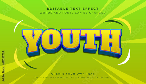 Premium Vector, Editable 3D yellow text effect. Youth typography graphic style