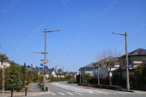 日本の新興住宅地：兵庫県芦屋市南浜町の住宅街の風景
